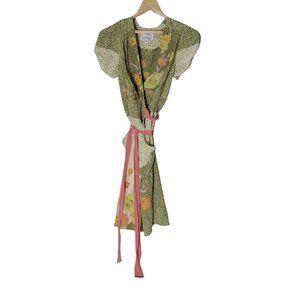 Anthropologie Baraschi Womens Floral Silk Wrap Dress Size Medium